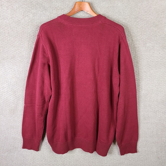 Eddie Bauer Sweater‎ Mens TXL Red Henley Pullover Thick Knit Combed Cotton - Picture 7 of 10